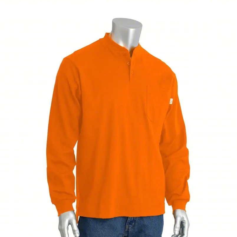 Flame Resistant Premium Long Sleeve Henley Shirt By Tyndale M060T Discontinued Orange Only