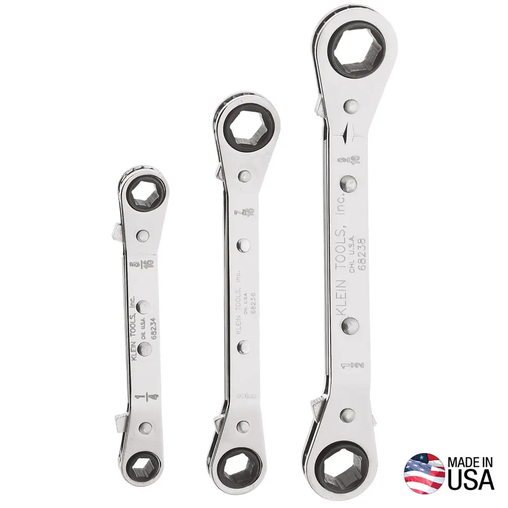 Klein-3-Piece Fully Reversible Ratcheting Offset Box Wrench Set