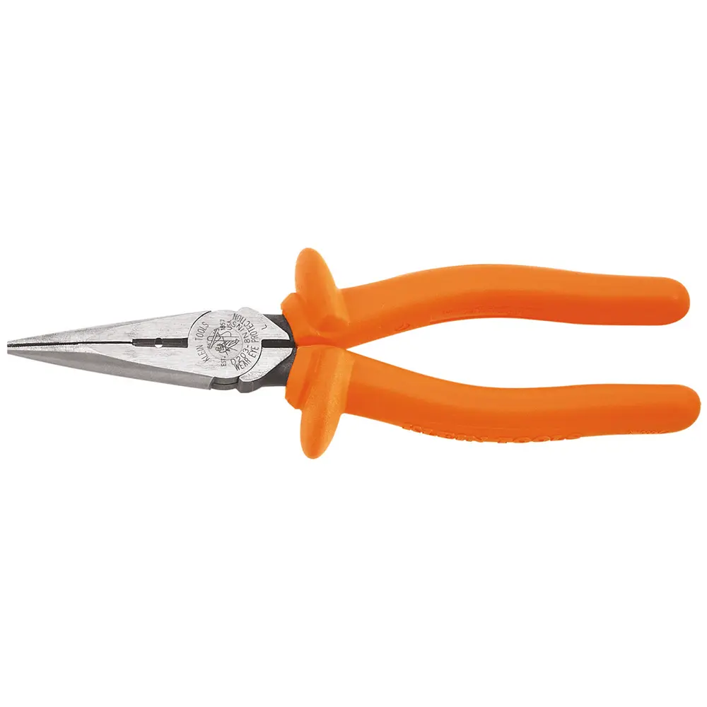 Klein-Insulated D203-8-Ins Heavy Duty Long Nose Side Cutting Pliers