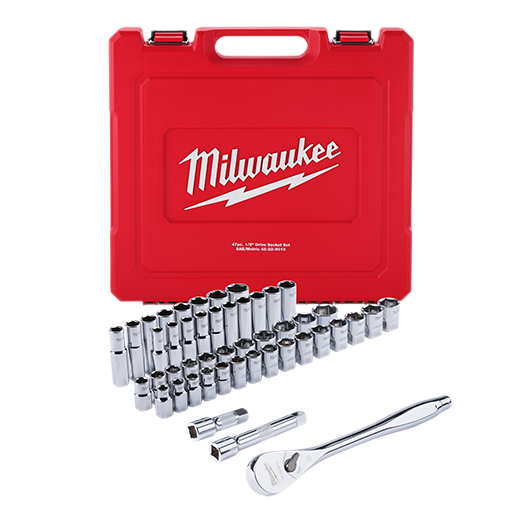 Milwaukee 47Pc 1/2" Drive Metric & Sae Ratchet And Socket Set With Four Flat™ Sides 48-22-9010
