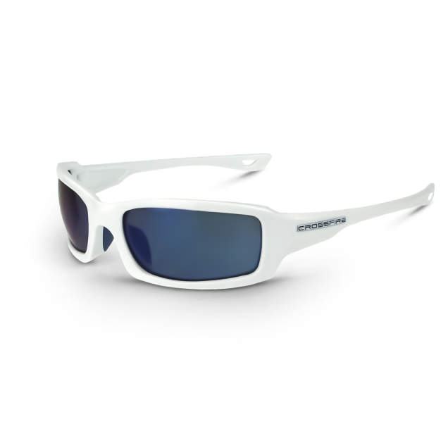 Radians-Crossfire M6A Safety Glasses White Frame Blue Mirror Lens 20278