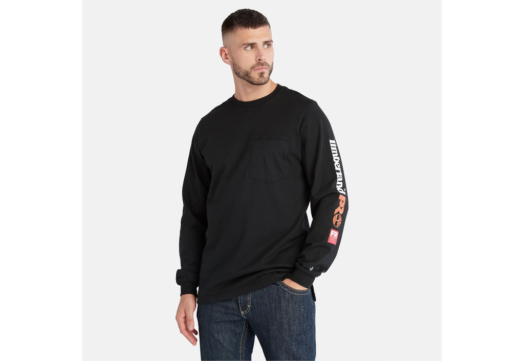 Men's Timberland Pro ® Black Cotton Core Flame-Resistant Long Sleeve T-Shirt A1V8D