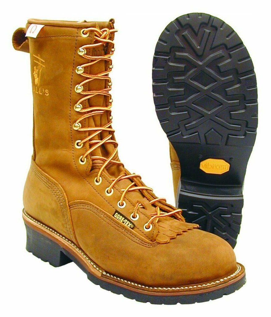 Boots-Hall's 367W 10" Waterproof Composite Toe Patch Lineman Boot With Brown Brushed Leather, Manufactured In The USA.