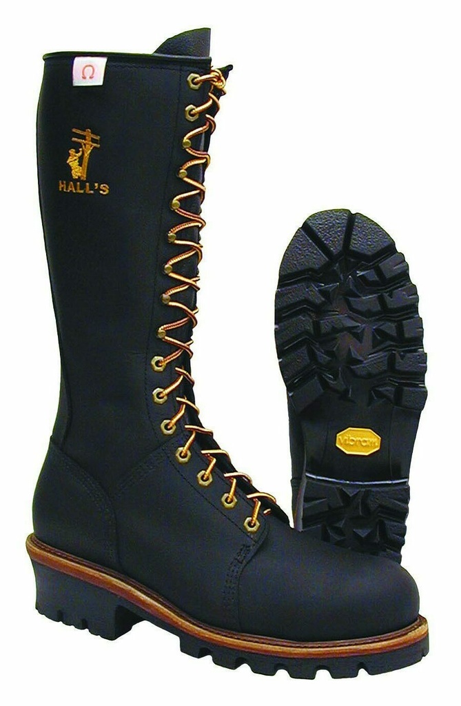 Boots-Hall's 623-1 16" Black Lug Sole Lineman Boot, Manufactured In The USA.