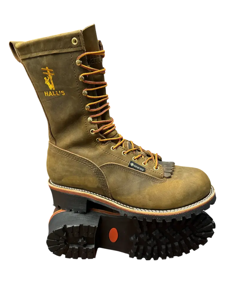 Boots-Hall's Exclusive 720W 10" Waterproof Composite Toe Patch Lineman Boot (Crazy Horse Brown), Manufactured In The USA.