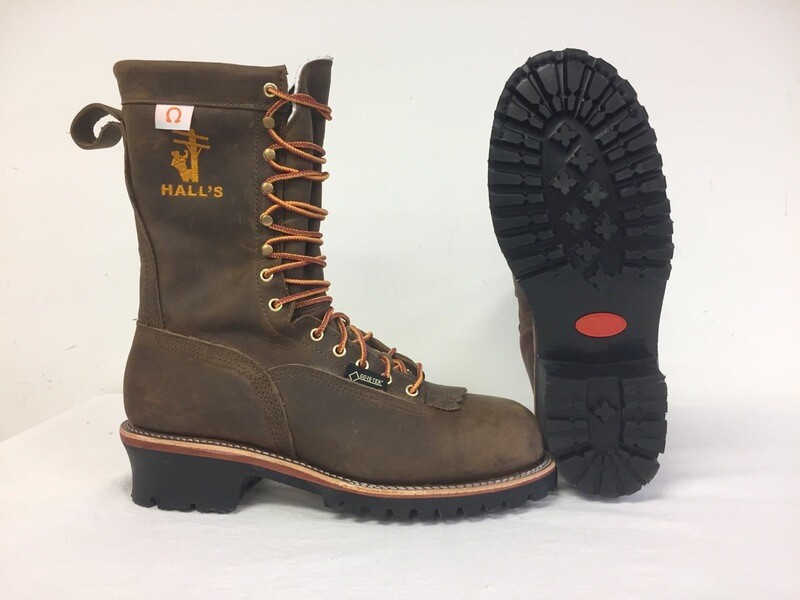 Boots-Hall's Exclusive 720W 10" Waterproof Composite Toe Patch Lineman Boot (Crazy Horse Brown), Manufactured In The USA.