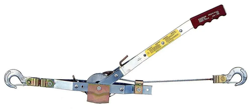Maasdam 2,000 lb. 1-Ton Capacity 12 ft. Max Lift 15:1 Leverage Winch Puller Come Along Tool with 12 ft. of Cable Included