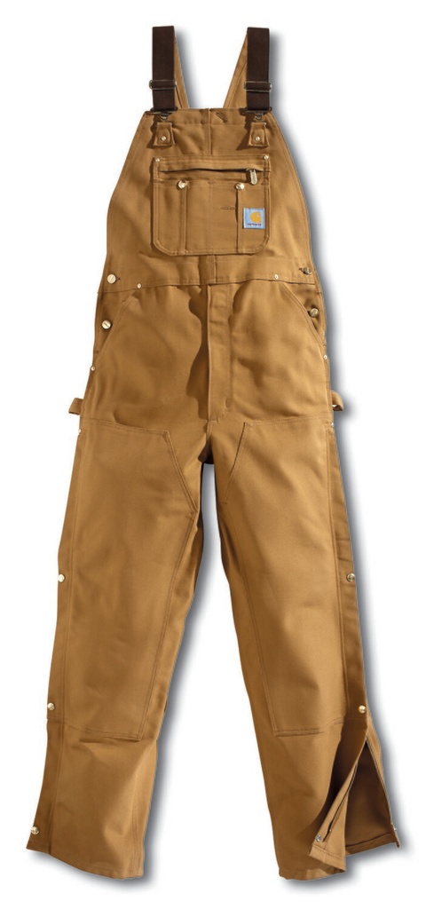 *Carhartt-R37Brn Brown Duck Zip-To-Thigh Unlined Bib Overalls