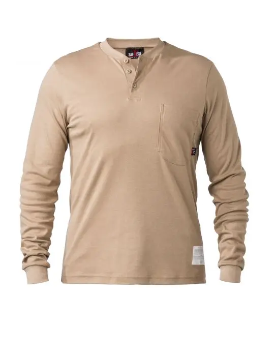 6 Oz FR Cotton Button Front Henley FR CAT2 (Khaki Size 2XR Only)