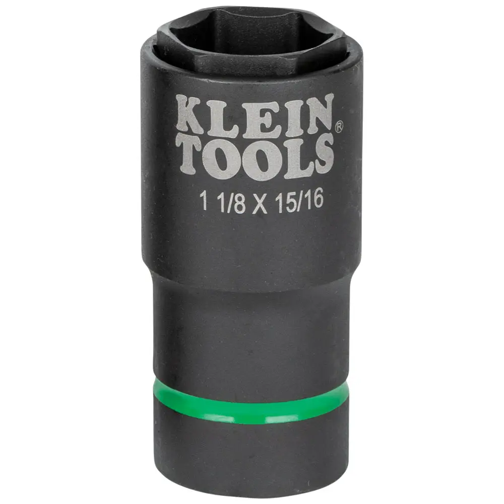 Klein 2-in-1 Impact Socket, 6-Point, 1-1/8 and 15/16-Inch 