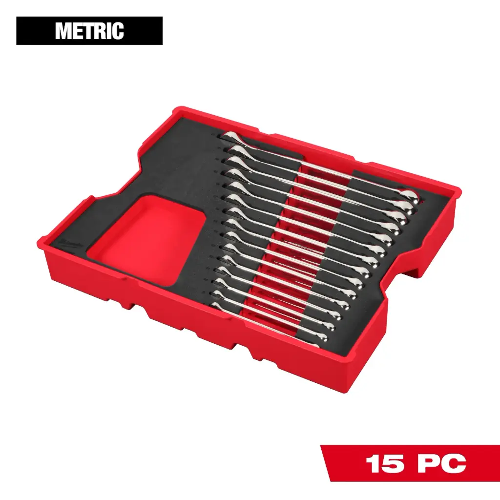 Milwaukee 15pc. Metric Combination Wrench Set with Tray for PACKOUT™ Drawers 48-22-0154