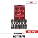 Milwaukee 49-66-6802, 15PC SHOCKWAVE™ Impact Duty Socket 1/2” Drive SAE Set with PACKOUT™
