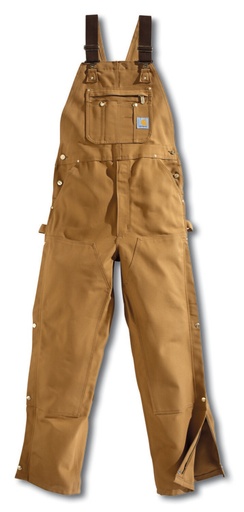 *Carhartt-R37Brn Brown Duck Zip-To-Thigh Unlined Bib Overalls