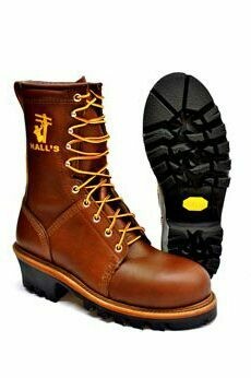 Boots-Hall's 304-1 10" Brown Lug Sole Lineman Boot, Manufactured In The USA.