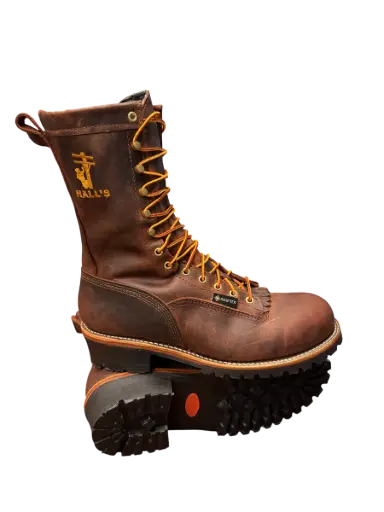 Boots-Hall's 710W 10" Heritage Waterproof Composite Toe Patch Lineman Boot (Rusty Red), Manufactured In The USA.