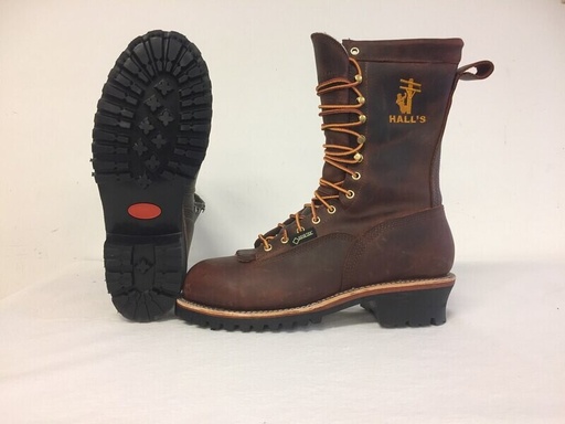 Boots-Hall's 710W 10" Waterproof Composite Toe Patch Lineman Boot (Rusty Red), Manufactured In The USA.