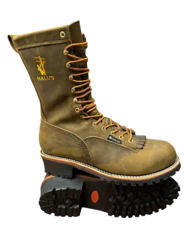 Boots-Hall's Exclusive 720W 10" Waterproof Composite Toe Patch Lineman Boot (Crazy Horse Brown), Manufactured In The USA.