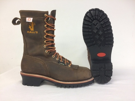 Boots-Hall's Exclusive 720W 10" Waterproof Composite Toe Patch Lineman Boot (Crazy Horse Brown), Manufactured In The USA.