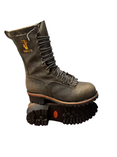 Boots-Hall's Exclusive 730W 10" Thinsulate™ Waterproof Composite Toe Patch Lineman Boot (Charcoal Grey), Manufactured In The USA.