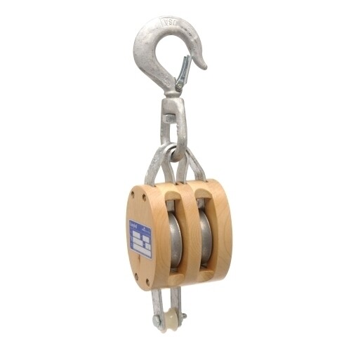 [3002G4] Campbell-4 Double Line Regular Wood Shell Block 3002G4 For Manila Rope With Swivel Latch Hook