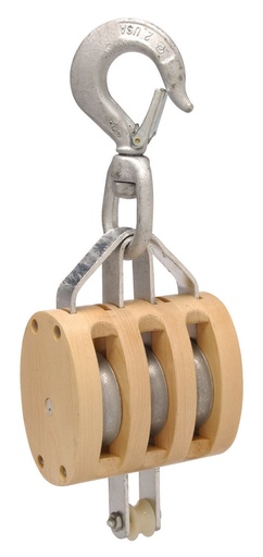[3003G4] Campbell-4 Triple Line Regular Wood Shell Block 3003G4 For Manila Rope With Swivel Latch Hook