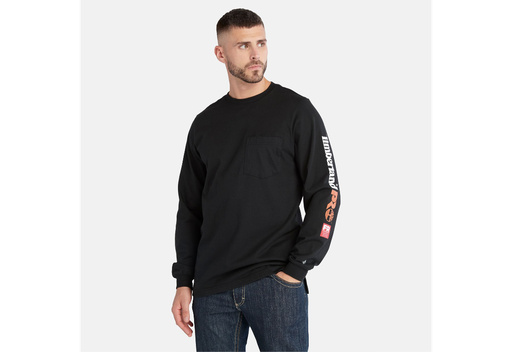 Men's Timberland Pro ® Black Cotton Core Flame-Resistant Long Sleeve T-Shirt A1V8D