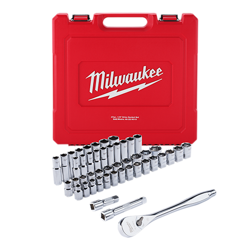 Milwaukee 47Pc 1/2" Drive Metric & Sae Ratchet And Socket Set With Four Flat™ Sides 48-22-9010