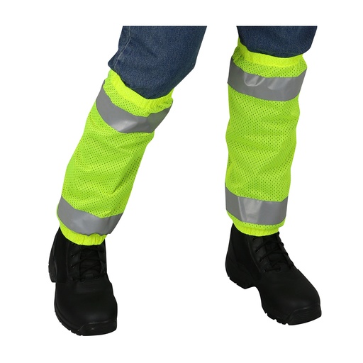 [319-GT1-LY] Protective Industrial Products-Pip Class E Mesh Leg Gaiters With 2" Reflective Tape And Elastic Openings, 319-GT1-LY