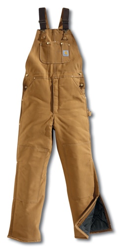 R03BRN Carhartt Arctic Brown Duck Quilt Lined Bib Overalls Discontinued