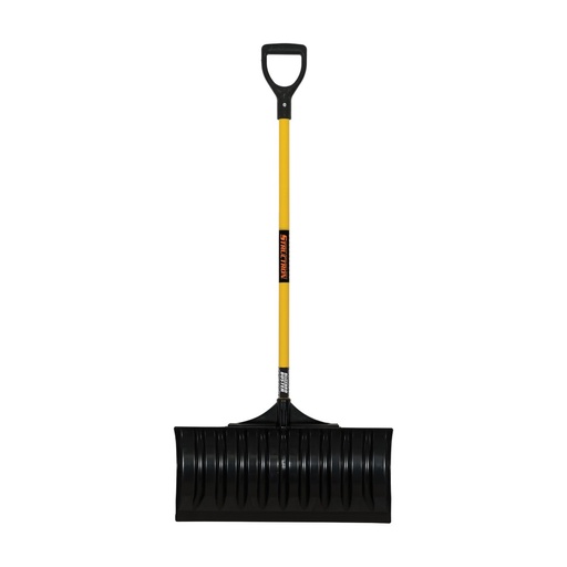 Snow Shovel-Snow Pusher, Black Polycarbonate Head, 45" Yellow Fiberglass Handle, D-Grip Shovel
