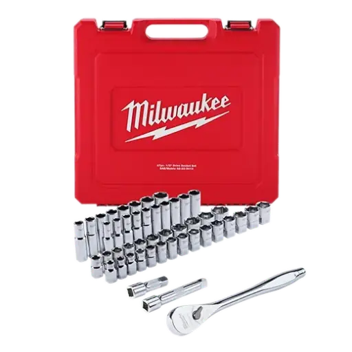[48-22-9010] Milwaukee-47pc 1/2" Drive Metric & SAE Ratchet and Socket Set with FOUR FLAT™ Sides