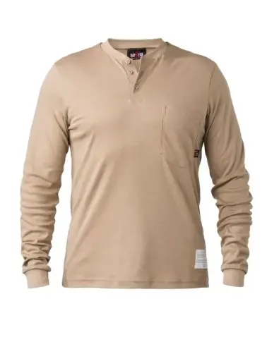 [HENL38-KH-2XR] 6 Oz FR Cotton Button Front Henley FR CAT2 (Khaki Size 2XR Only)